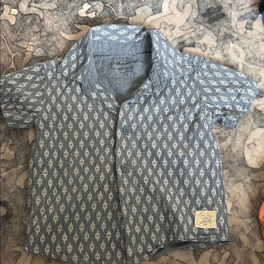 Vintage Blue Geometric Button Down Shirt